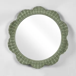 Belle Rattan Scallop Round Mirror Green by Florabelle Living, a Mirrors for sale on Style Sourcebook