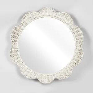 Belle Rattan Scallop Round Mirror White by Florabelle Living, a Mirrors for sale on Style Sourcebook