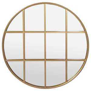 Amelia Gold Rimmed Round Paned Mirror D120Cm by Florabelle Living, a Mirrors for sale on Style Sourcebook
