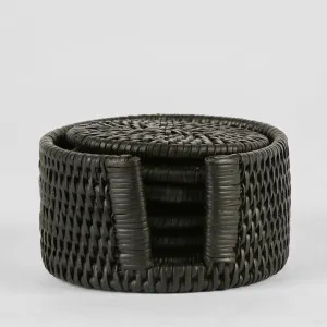 Paume Rattan Round Coaster Set 6 Black by Florabelle Living, a Placemats for sale on Style Sourcebook