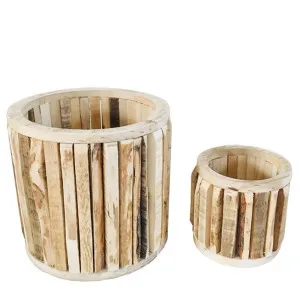 Round Reclaimed Wood Pot Set Of 2 by Florabelle Living, a Sideboards, Buffets & Trolleys for sale on Style Sourcebook