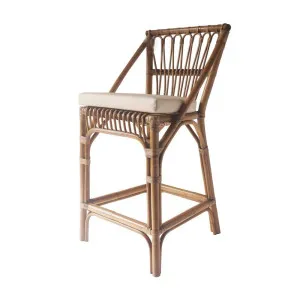 Cayman Rattan Hamptons Barstool Natural W/Beige Cushions & Footrest by Florabelle Living, a Stools for sale on Style Sourcebook