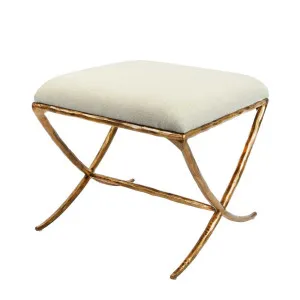 Aries Upholstered Stool Gold In Natural Linen by Florabelle Living, a Stools for sale on Style Sourcebook