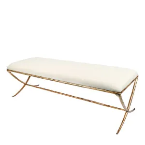 Aries Upholstered Bench Gold In Natural Linen by Florabelle Living, a Stools for sale on Style Sourcebook