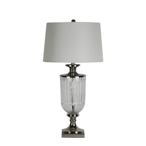Bellevue Glass Nickel Lamp With Natural Linen Shade by Florabelle Living, a Table & Bedside Lamps for sale on Style Sourcebook