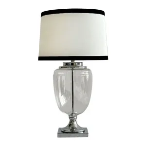 Charlotte Glass And Nickel Lamp With White Linen Shade (Black Trim) by Florabelle Living, a Table & Bedside Lamps for sale on Style Sourcebook