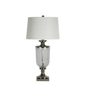 Bellevue Glass Nickel Lamp With White Linen Shade by Florabelle Living, a Table & Bedside Lamps for sale on Style Sourcebook