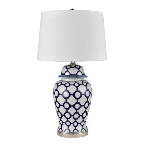 Lucca Blue & White Jar Shaped Lamp & Shade by Florabelle Living, a Table & Bedside Lamps for sale on Style Sourcebook
