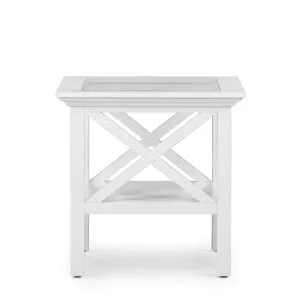 Sorrento Hamptons Square Side Table W/ Glass Top White by Florabelle Living, a Coffee Table for sale on Style Sourcebook