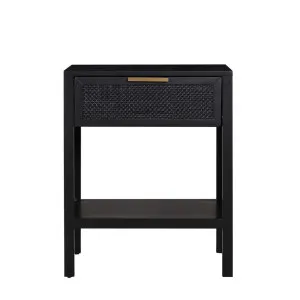 Santorini Hamptons Timber/Rattan Bedside Table Black by Florabelle Living, a Coffee Table for sale on Style Sourcebook