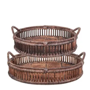 Trays Rattan Set Of 2 Bahama Brown by Florabelle Living, a Trays for sale on Style Sourcebook
