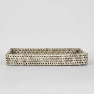Paume Rattan Tidy Tray White Wash by Florabelle Living, a Trays for sale on Style Sourcebook