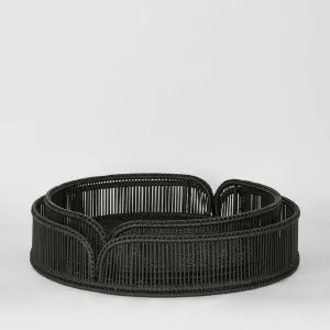 Luca Rattan Round Tray Set 2 Antique Black by Florabelle Living, a Trays for sale on Style Sourcebook