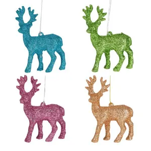 Glitterati Deer Tree Decorations- Box Of 4 Multicolour by Florabelle Living, a Christmas for sale on Style Sourcebook