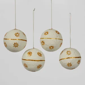 Mache Hanging Ball Ornament White (Set Of 4) by Florabelle Living, a Christmas for sale on Style Sourcebook