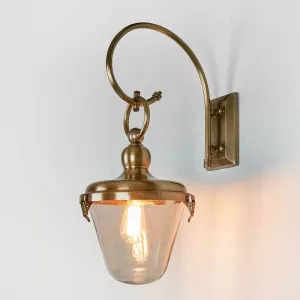 Savoy Outdoor Wall Light With Glass Shade Antique Brass by Florabelle Living, a Wall Lighting for sale on Style Sourcebook
