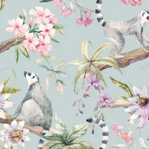 Lemurs And Hibiscus Light Wallpaper by Florabelle Living, a Wallpaper for sale on Style Sourcebook