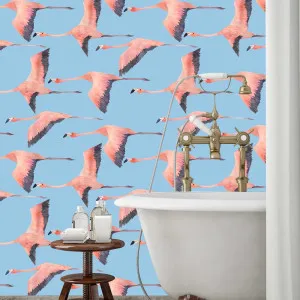 Flying Flamingo Pattern Wallpaper by Florabelle Living, a Wallpaper for sale on Style Sourcebook
