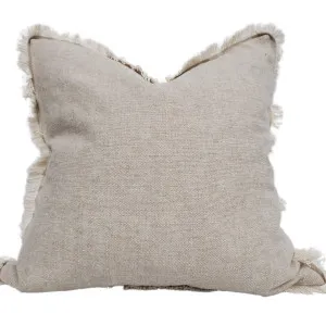 LAST ONE - Riviera Heavy Weight Texture French Linen Fringed Edge Cushion 60cm Square- Oatmeal by Macey & Moore, a Cushions, Decorative Pillows for sale on Style Sourcebook