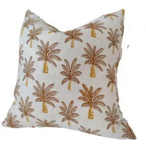Jaipur Artisan Block Printed Heavy Weight Pure French Linen Cushion 55cm Square - Palm Tree by Macey & Moore, a Cushions, Decorative Pillows for sale on Style Sourcebook