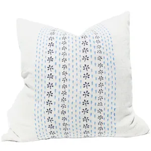 The Outback Artisan Block Printed Heavy Weight Pure French Linen Cushion 55cm Square - Raindrop Pageant Blue by Macey & Moore, a Cushions, Decorative Pillows for sale on Style Sourcebook