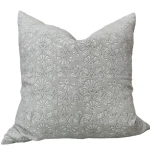 Sumatra Artisan Block Printed Heavy Weight Pure French Linen Cushion 55cm Square - Light Grey by Macey & Moore, a Cushions, Decorative Pillows for sale on Style Sourcebook