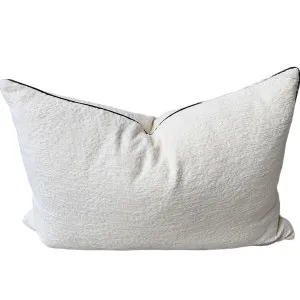 Millard Jacquard Linen Cushion 40x60cm Lumbar - Gassin White with Black Piping by Macey & Moore, a Cushions, Decorative Pillows for sale on Style Sourcebook