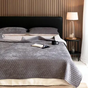 Sardinia Cross Stitched Velvet Bedspread Coverlet Set 230cm x 245cm + 2 Pillowcases | Charcoal by Macey & Moore, a Quilts & Bedspreads for sale on Style Sourcebook