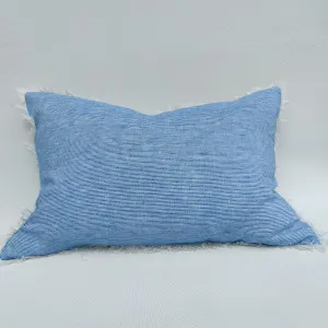 Iberian Coast Yarn Dyed Pure French Linen Cushion 40x60cm Lumbar - La Caleta Pinstriped Blue by Macey & Moore, a Cushions, Decorative Pillows for sale on Style Sourcebook