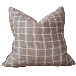 Avignon Yarn-dyed Linen Cushion 55x55cm - Brown Plaid by Macey & Moore, a Quilts & Bedspreads for sale on Style Sourcebook