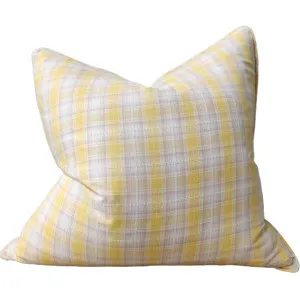 Avignon Yarn-dyed Linen Cushion 55x55cm - Yellow Plaid by Macey & Moore, a Quilts & Bedspreads for sale on Style Sourcebook