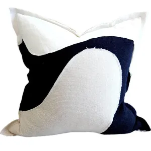Serchio River Patchwork Linen Cotton Cushion 55cm Square -  Black & White by Macey & Moore, a Cushions, Decorative Pillows for sale on Style Sourcebook
