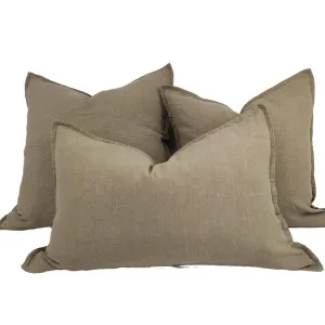 Reims Stonewashed Heavy Weight French Linen Cushion Feather Filled - Almond by null, a Cushions, Decorative Pillows for sale on Style Sourcebook