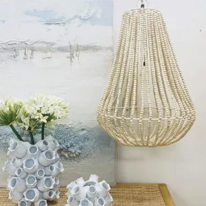 Aria Wooden Beaded Pendant Light, Small, Natural by Mediterranean Market, a Pendant Lighting for sale on Style Sourcebook