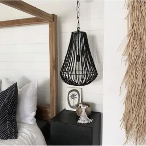 Aria Wooden Beaded Pendant Light, Small, Black by Mediterranean Market, a Pendant Lighting for sale on Style Sourcebook