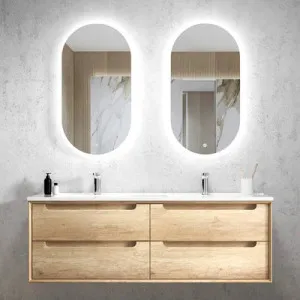 Otti Byron Natural Oak 1500mm Double Bowl Wall Hung Vanity by Otti, a Vanities for sale on Style Sourcebook