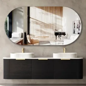 Otti Bondi Black Oak 1800mm Curve Double Bowl Wall Hung Vanity by Otti, a Vanities for sale on Style Sourcebook