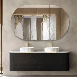 Otti Bondi Black Oak 1500mm Curve Double Bowl Wall Hung Vanity by Otti, a Vanities for sale on Style Sourcebook