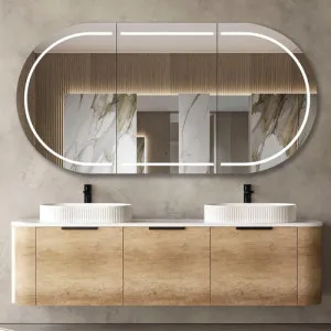 Otti Bondi Natural Oak 1800mm Curve Double Bowl Wall Hung Vanity by Otti, a Vanities for sale on Style Sourcebook