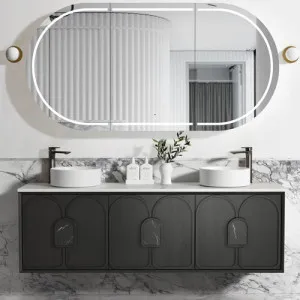 Otti Laguna Black American Oak 1800mm Double Bowl Wall Hung Vanity
 by Otti, a Vanities for sale on Style Sourcebook