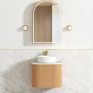 Otti Bondi Woodland Oak Fluted 600mm Curve Single Bowl Wall Hung Vanity by Otti, a Vanities for sale on Style Sourcebook