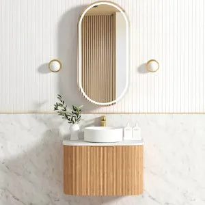 Otti Bondi Woodland Oak Fluted 750mm Curve Single Bowl Wall Hung Vanity by Otti, a Vanities for sale on Style Sourcebook
