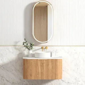 Otti Bondi Woodland Oak Fluted 900mm Curve Single Bowl Wall Hung Vanity
 by Otti, a Vanities for sale on Style Sourcebook