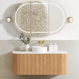 Otti Bondi Woodland Oak Fluted 1200mm Curve Single Bowl Wall Hung Vanity by Otti, a Vanities for sale on Style Sourcebook