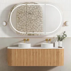Otti Bondi Woodland Oak Fluted 1500mm Curve Double Bowl Wall Hung Vanity
 by Otti, a Vanities for sale on Style Sourcebook
