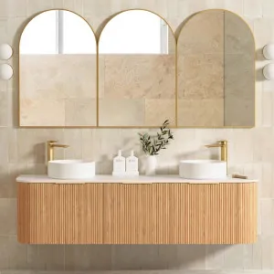 Otti Bondi Woodland Oak Fluted 1500mm Curve Double Bowl Wall Hung Vanity
 by Otti, a Vanities for sale on Style Sourcebook
