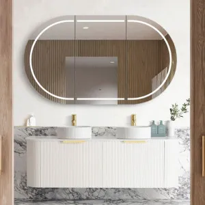 Otti Bondi Matte White Fluted 1500mm Curve Double Bowl Wall Hung Vanity by Otti, a Vanities for sale on Style Sourcebook