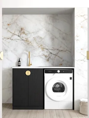 Otti Marlo Matte Black 1300mm Base Laundry Cabinet with Stone Top & Sink by Otti, a Cabinetry for sale on Style Sourcebook