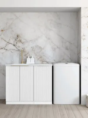Otti Noosa Matte White 1060mm Base Laundry Cabinet with Stone Top & Sink by Otti, a Cabinetry for sale on Style Sourcebook