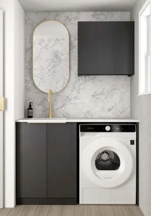 Otti Byron Black Oak 1300mm Laundry And Wall Cabinet With Stone Top & Sink (Package-A) by Otti, a Cabinetry for sale on Style Sourcebook